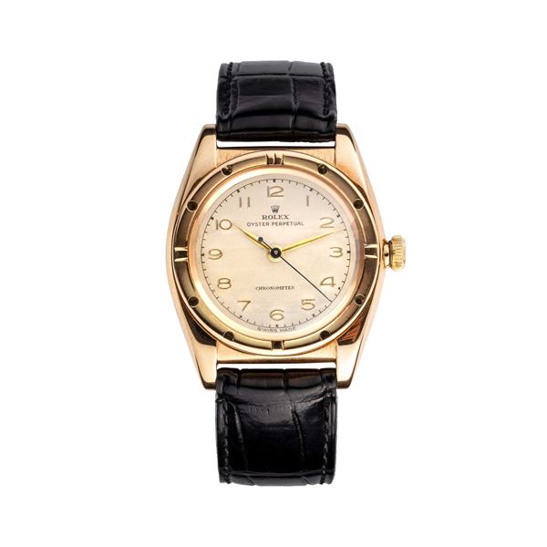 ROLEX - ROLEX - OVETTO OROLOGIO SOLO TEMPO A CARICA AUTOMATICA IN ORO ROSA 18KT CON SFERE A FOGLIA.