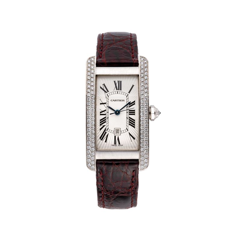 CARTIER - AMERICAINE OROLOGIO SOLO TEMPO A CARICA AUTOMATICA IN ORO BIANCO 18KT CON GHIERA IN DIA...