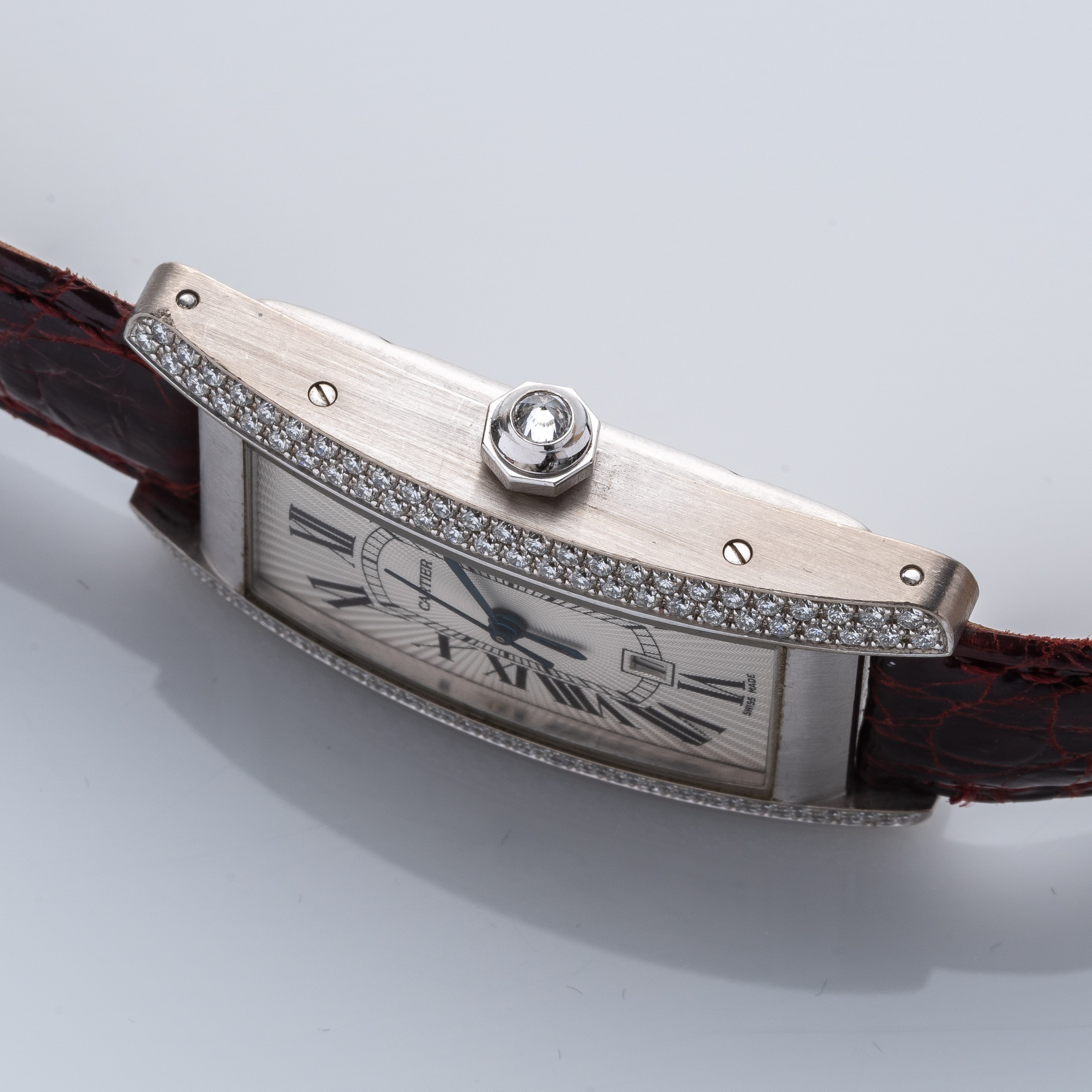 CARTIER - AMERICAINE OROLOGIO SOLO TEMPO A CARICA AUTOMATICA IN ORO BIANCO 18KT CON GHIERA IN DIA...