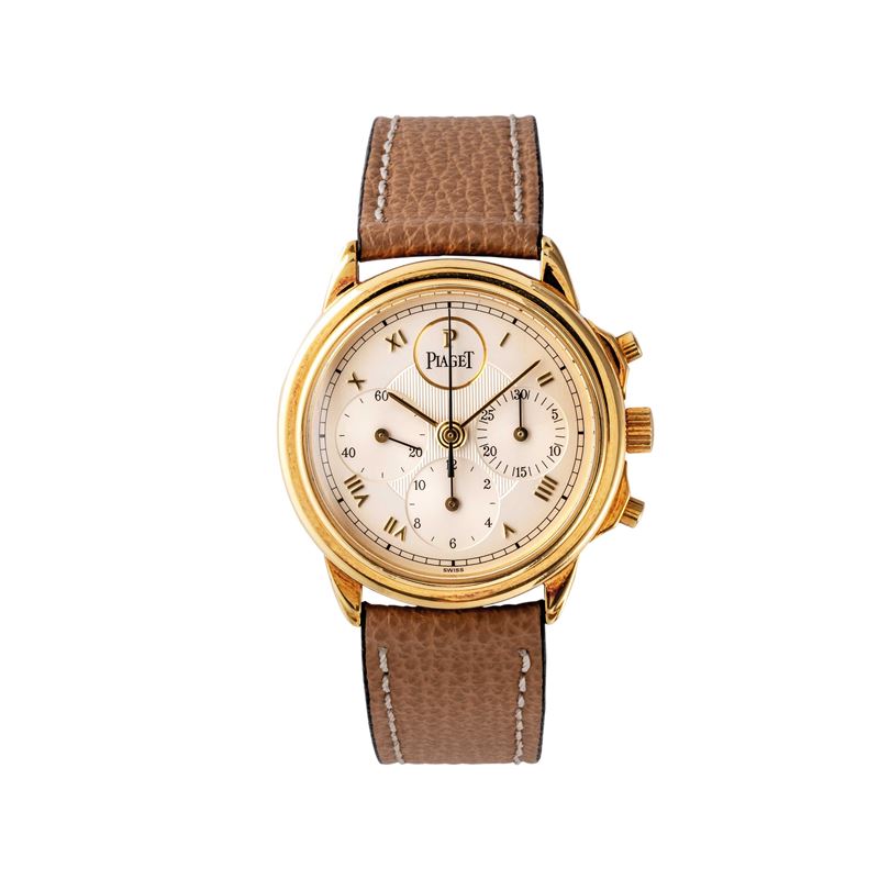 PIAGET - GOVERNEURCRONOGRAFO A CARICA MANUALE IN ORO GIALLO 18KT CON TASTI A POMPA E QUADRANTE BI...