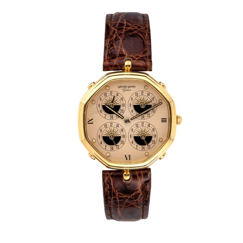 GERALD GENTA - FOUR TIME ZONEOROLOGIO AL QUARZO IN ORO GIALLO 18KT CON QUATTRO FUSI ORARI E CASSA...