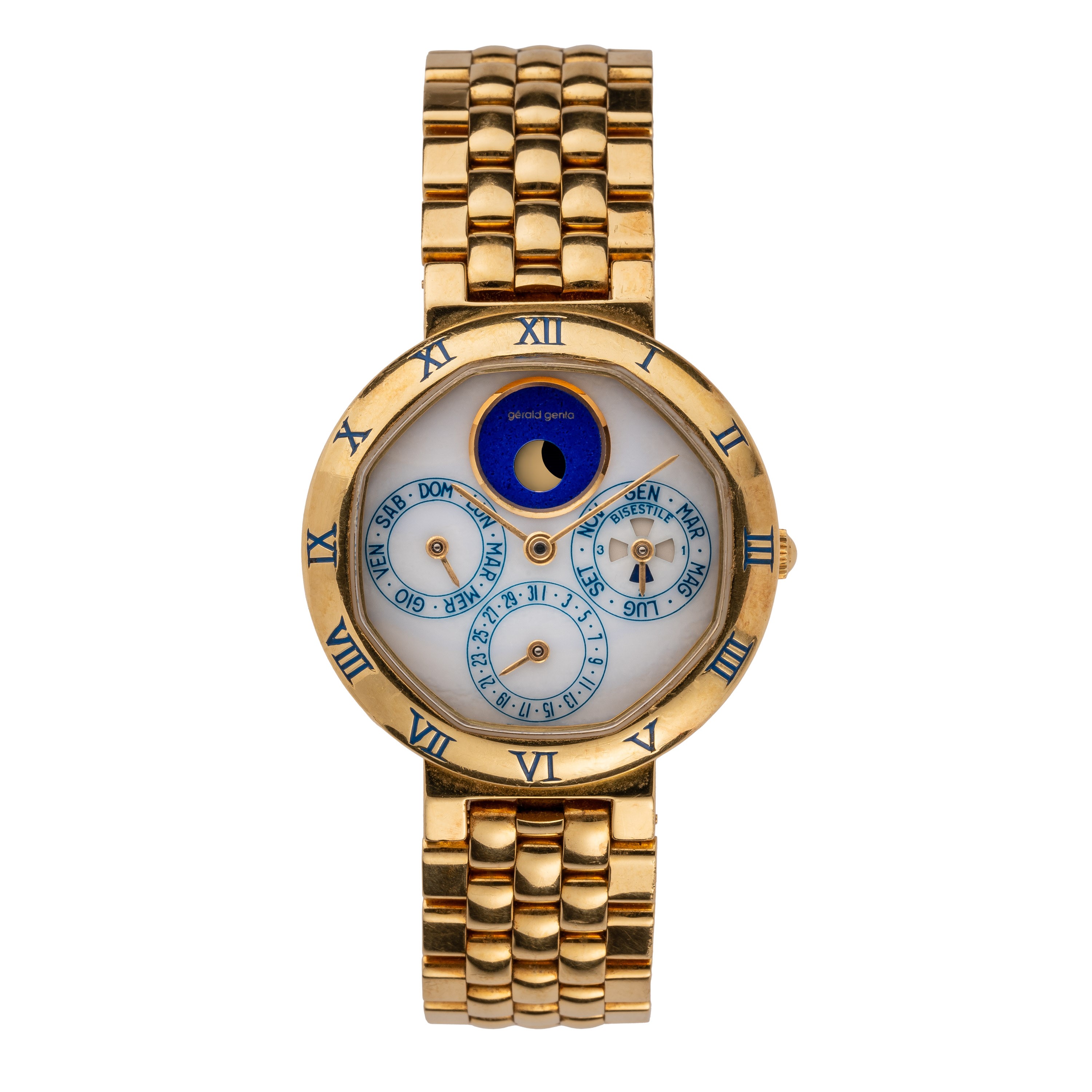 GERALD GENTA - CALENDARIO PERPETUOOROLOGIO A CARICA AUTOMATICA IN ORO GIALLO 18KT CON QUADRANTE I...