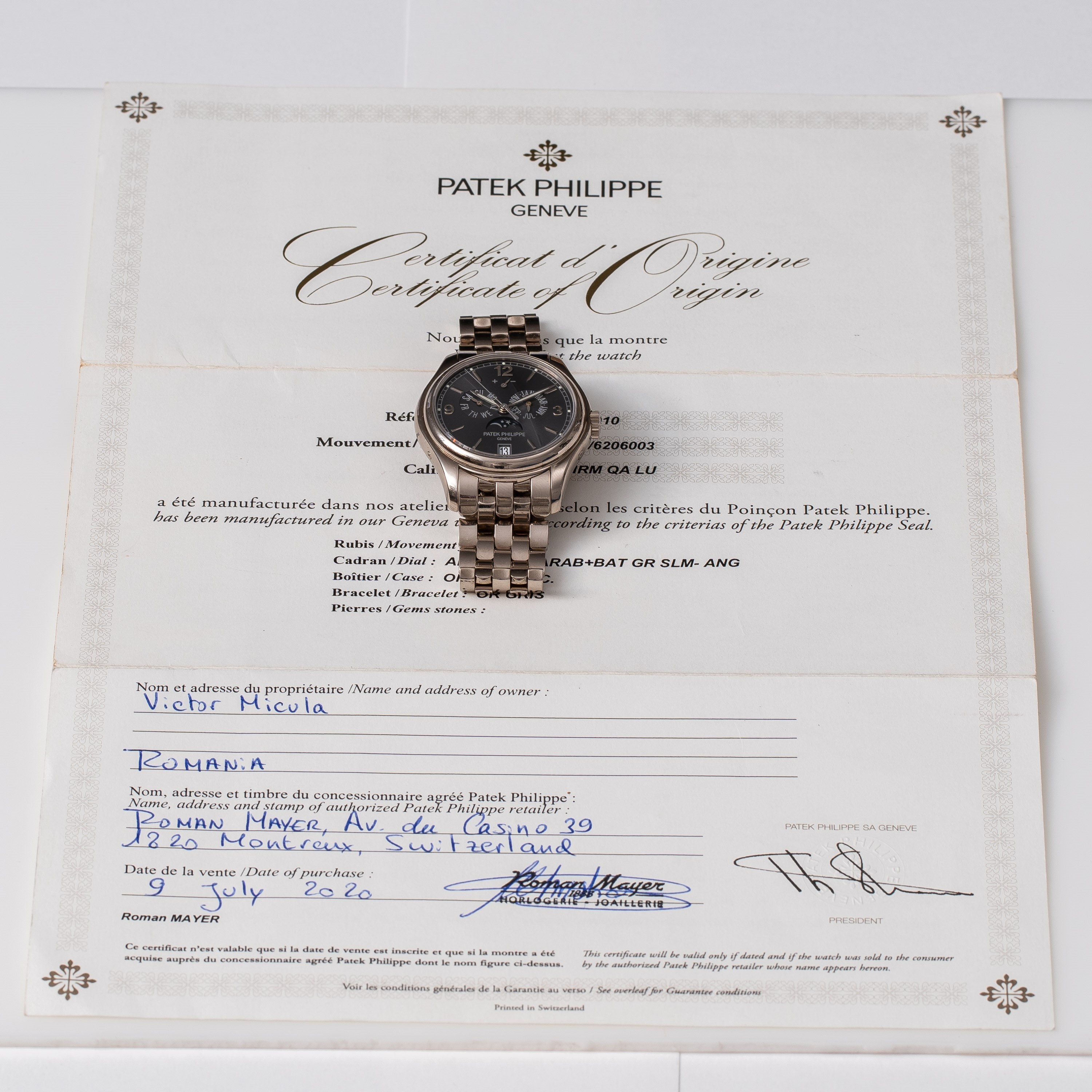 PATEK PHILIPPE - CALENDARIO ANNUALEOROLOGIO A CARICA AUTOMATICA CON CALENDARIO ANNUALE IN ORO BIA...