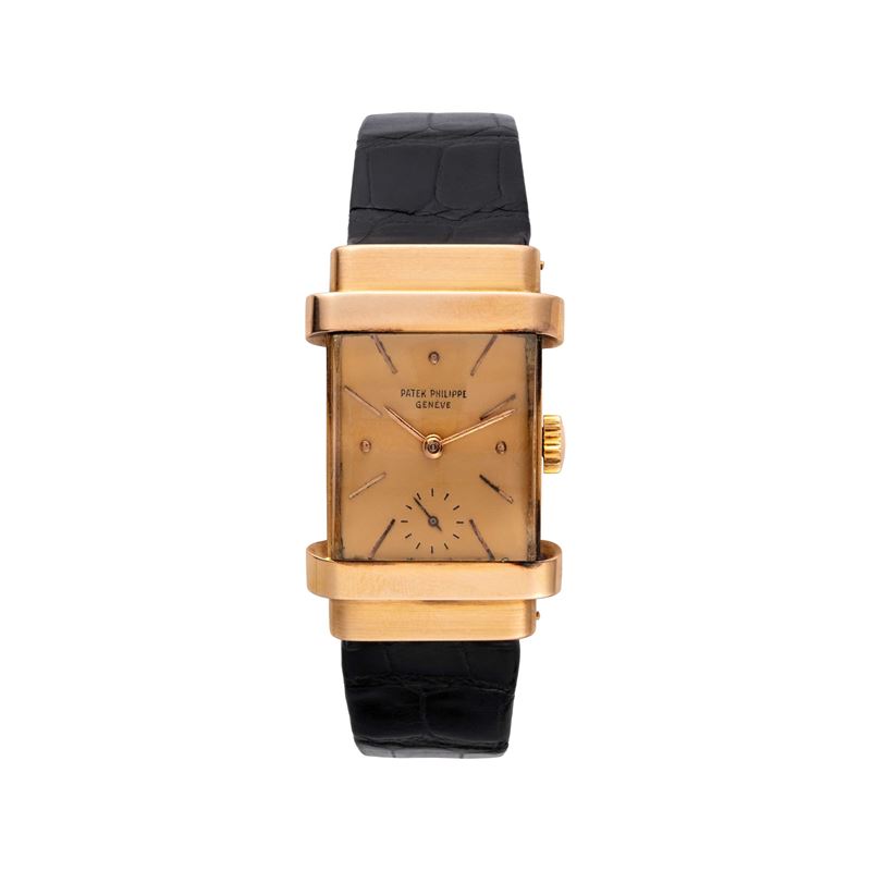 PATEK PHILIPPE - TANKOROLOGIO A CARICA MANUALE IN ORO ROSA 18KT CON CASSA DI FORMA.