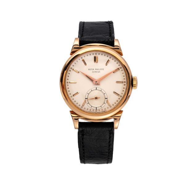 PATEK PHILIPPE - PATEK PHILIPPE - CALATRAVA OROLOGIO A CARICA MANUALE IN ORO ROSA 18KT CON ANSE A RICCIOLO.