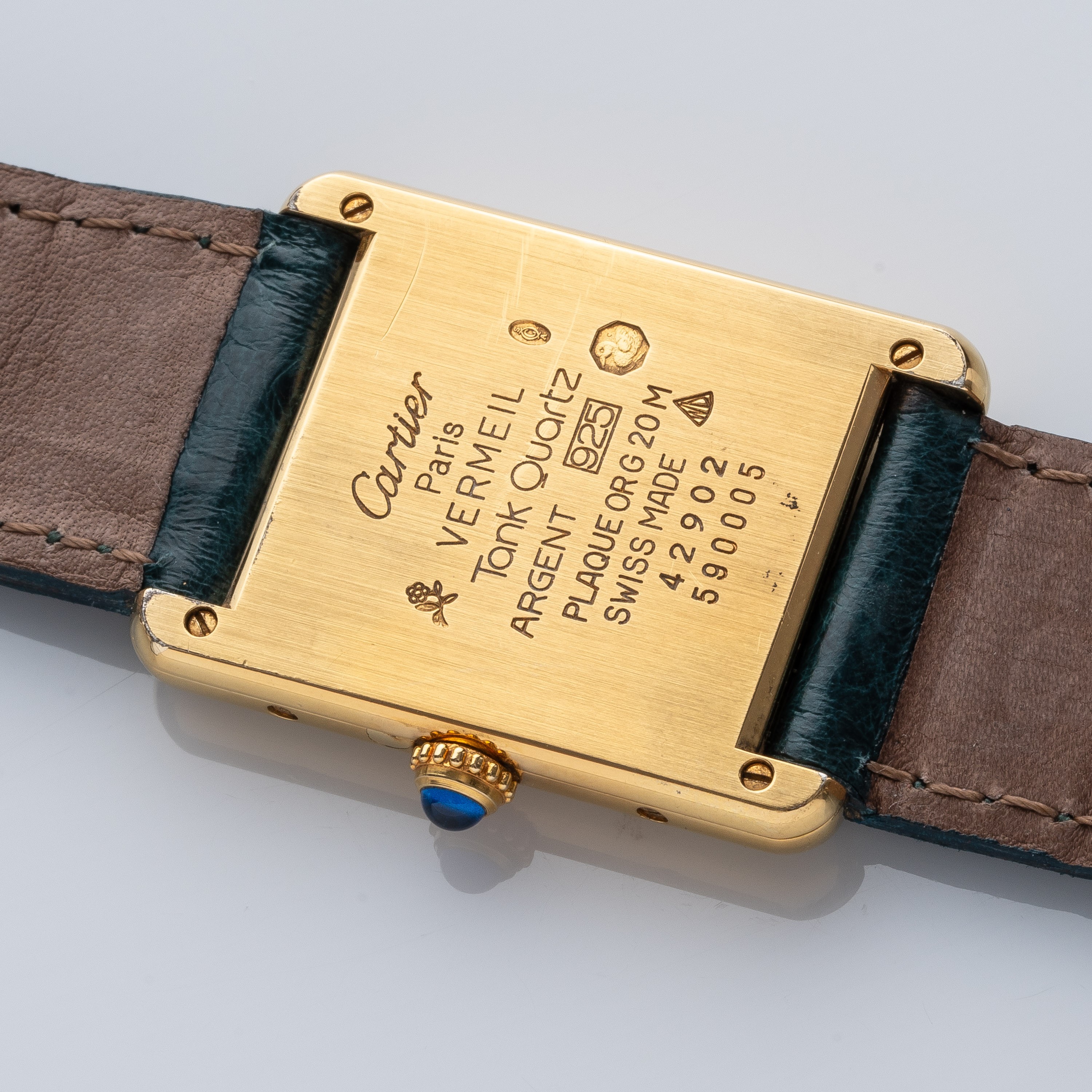 CARTIER - MUST DEOROLOGIO SOLOTEMPO IN ARGENTO PLACCATO ORO AL QUARZO, QUADRANTE TRE ORI.