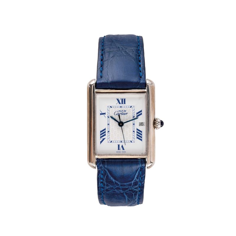 CARTIER - MUST DEOROLOGIO SOLO TEMPO IN ARGENTO AL QUARZO, DATARIO AD ORE TRE, QUADRANTE BIANCO.