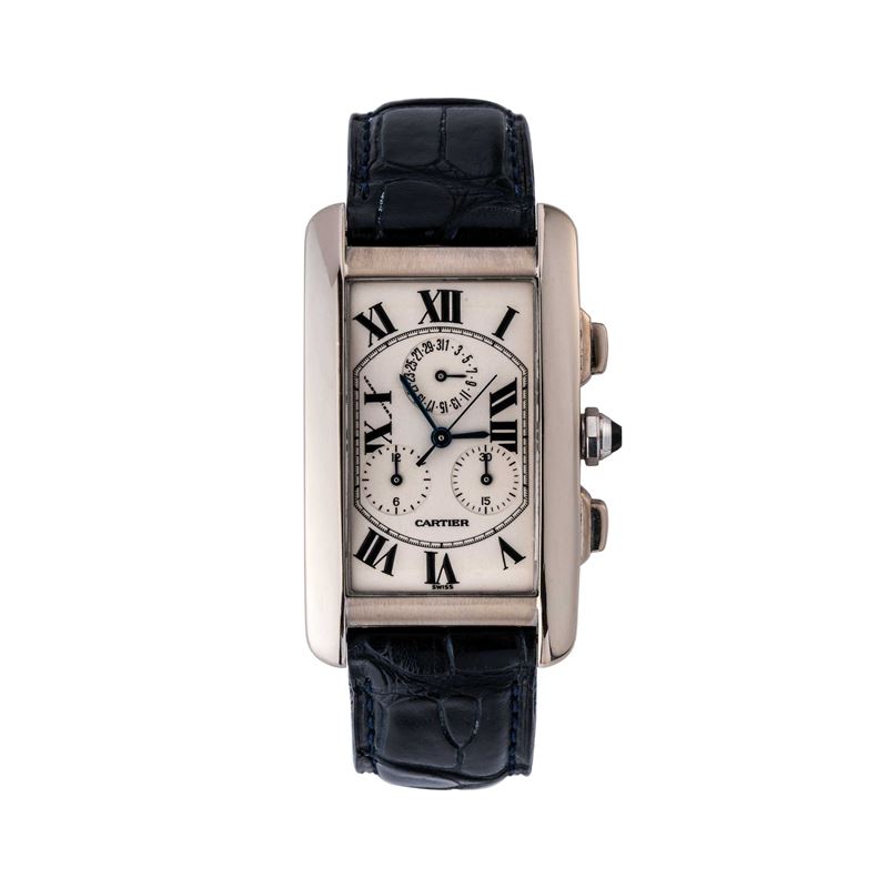 CARTIER - AMERICAINECRONOGRAFO AL QUARZO IN ORO BIANCO 18KT CON DEPLOYANTE IN ORO BIANCO, QUADRAN...
