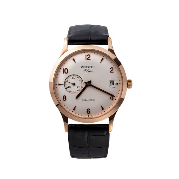 ZENITH : ZENITH - ELITE AUTOMATIC OROLOGIO SOLO TEMPO AUTOMATICO IN ORO ROSA 18KT, PICCOLI SECONDO AD ORE SEI E DATARIO AD ORE TRE.  - Asta THE ONE For passionate only - Spangaro & Co Aste