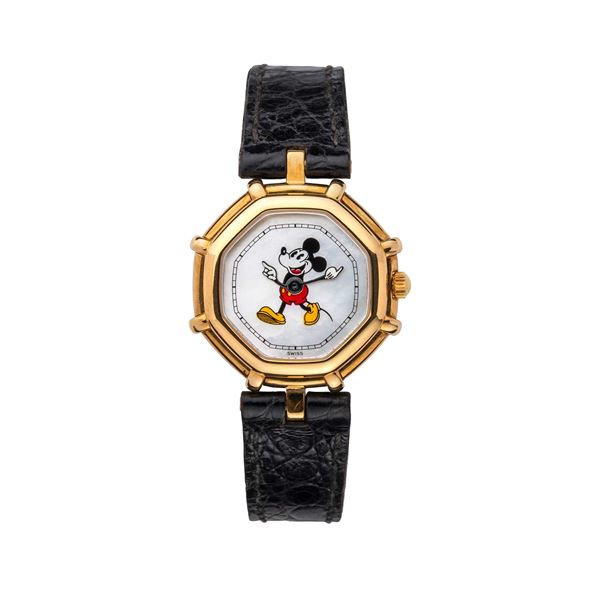 GERALD GENTA - GERALD GENTA - MICKEY MOUSE OROLOGIO AL QUARZO IN ORO GIALLO 18KT CON CASSA OTTAGONALE CON QUADRANTE IN MADRE PERLA CON TOPOLINO.