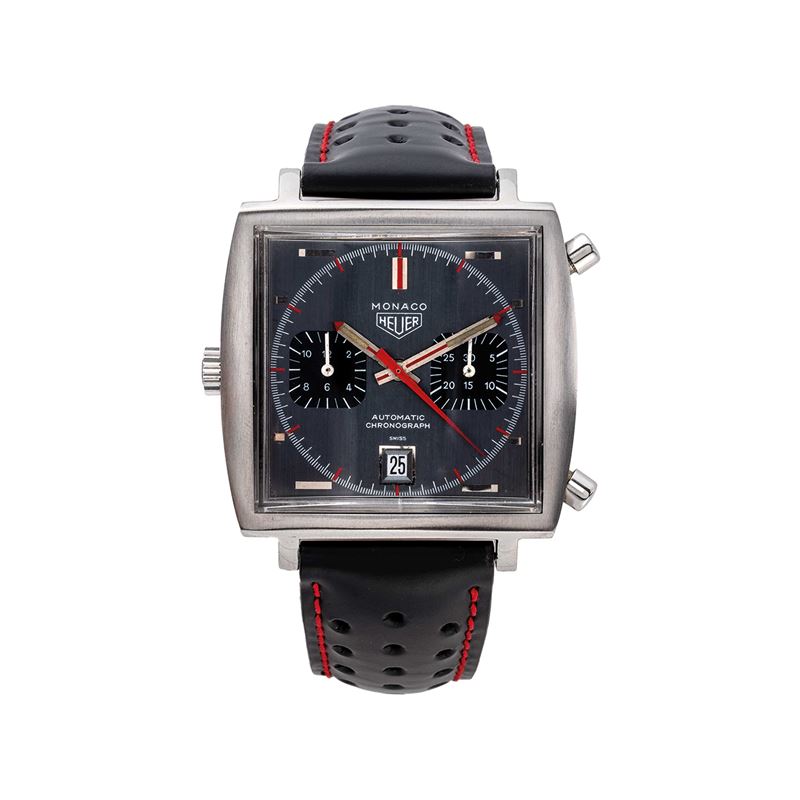 HEUER - MONACOOROLOGIO CRONOGRAFICO SPORTIVO A CARICA AUTOMATICA, QUADRANTE GRIGIO E DATARIO AD O...