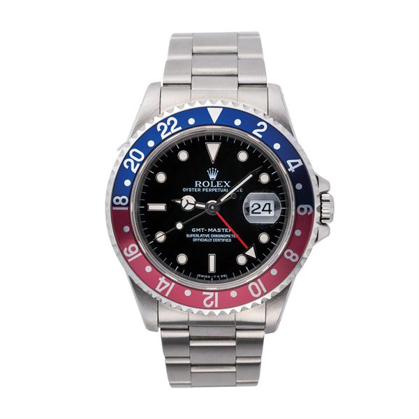 ROLEX - ROLEX - GMT OROLOGIO A CARICA AUTOMATICA IN ACCIAIO CON GHIERA BICOLORE BLU ROSSA.