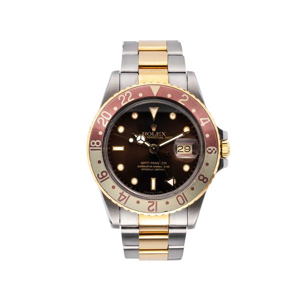 ROLEX - ROLEX - GMT OROLOGIO A CARICA AUTOMATICA IN ACCIAIO E ORO 18KT CON QUADRANTE MARRONE.