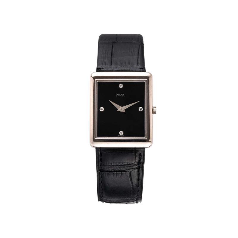 PIAGET - TANKOROLOGIO A CARICA MANUALE IN ORO BIANCO 18KT CON QUADRANTE IN PIETRA ONICE E DIAMANT...