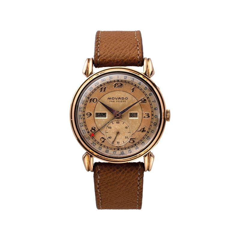 MOVADO - CALENDAROROLOGIO A CARICA MANUALE IN ORO ROSA 18KT CON QUADRANTE BITONALE E INDICI BREGU...