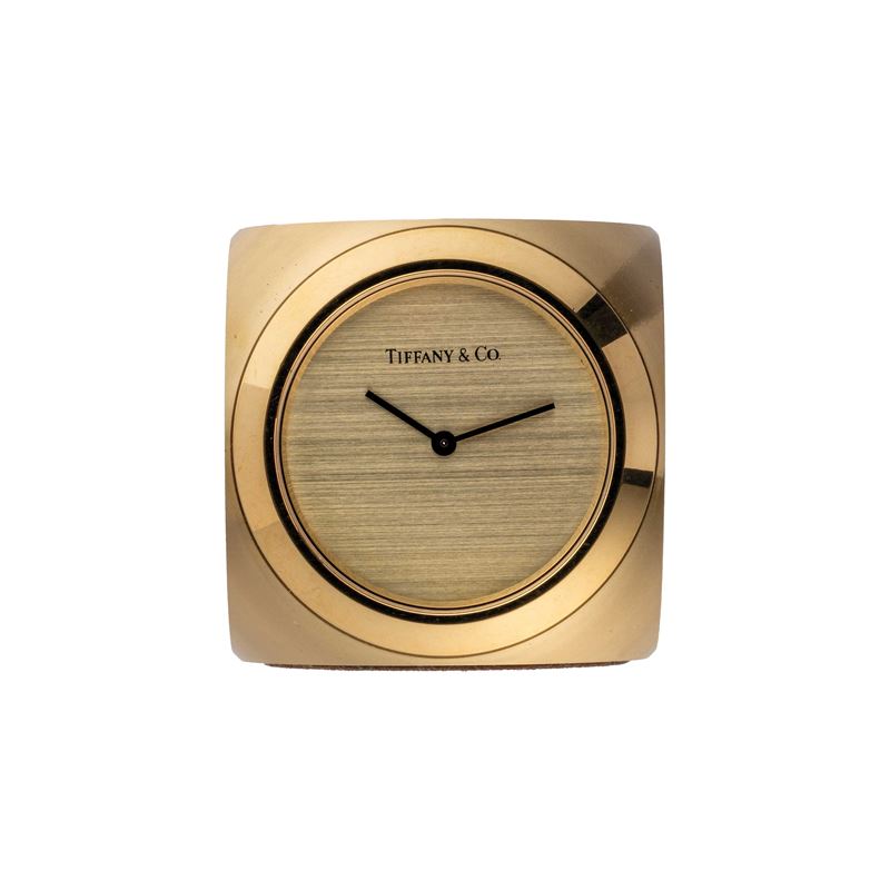 TIFFANY & CO - DADOOROLOGIO DA TAVOLO AL QUARZO IN OTTONE