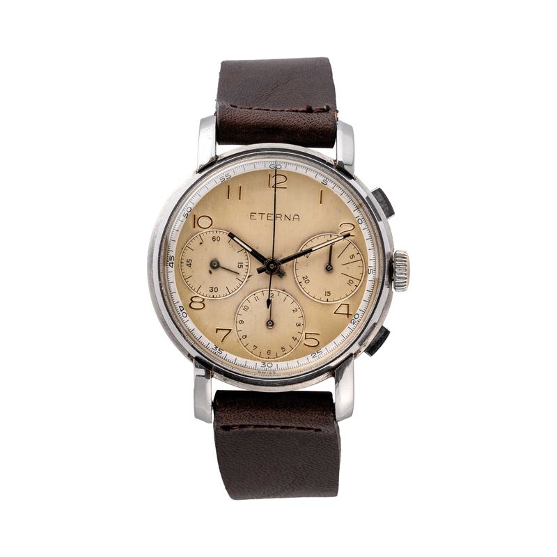 ETERNA - CHRONOGRAPHCRONOGRAFO A CARICA MANUALE IN ACCIAIO A TRE CONTATORI CON DOPPIO QUADRANTE.