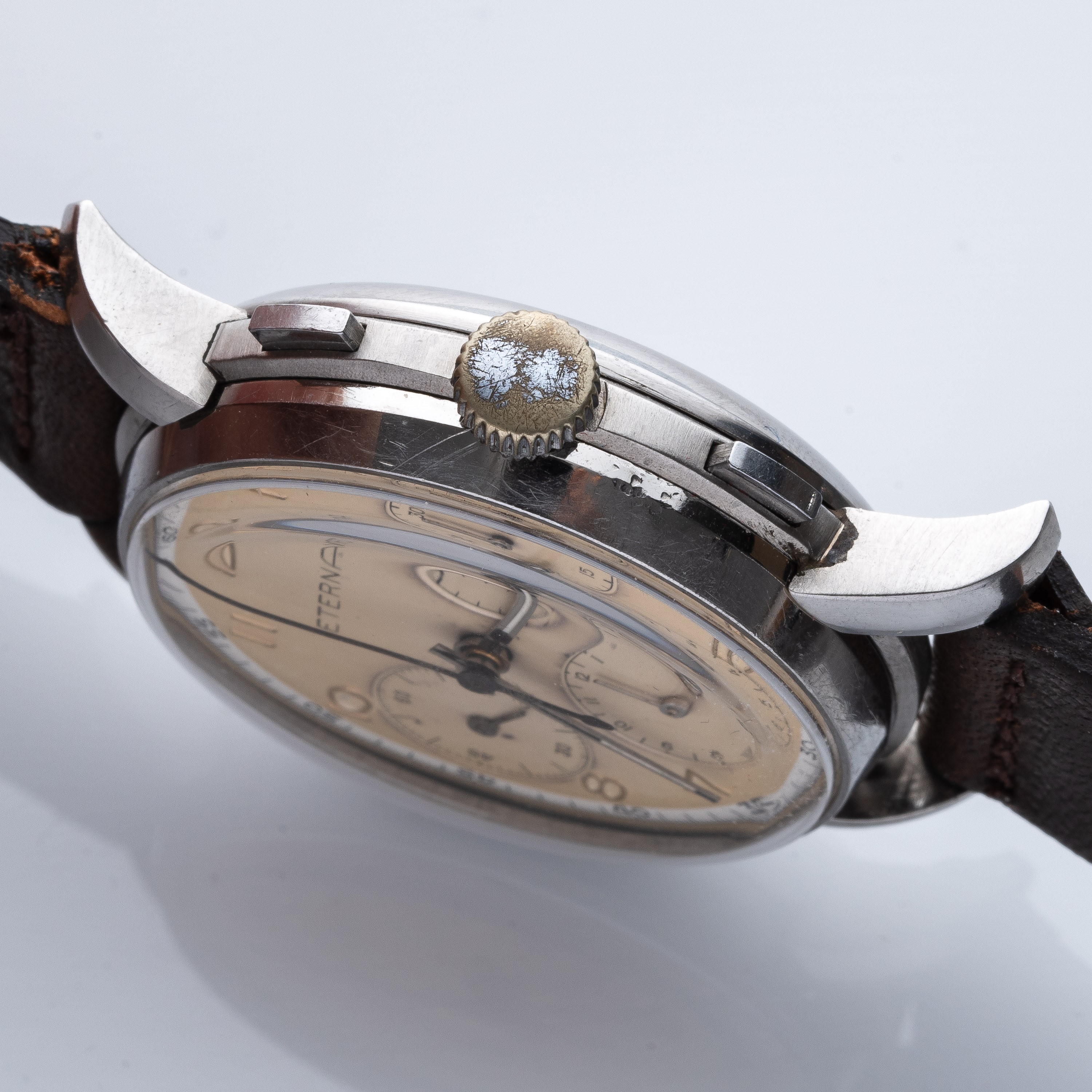 ETERNA - CHRONOGRAPHCRONOGRAFO A CARICA MANUALE IN ACCIAIO A TRE CONTATORI CON DOPPIO QUADRANTE.