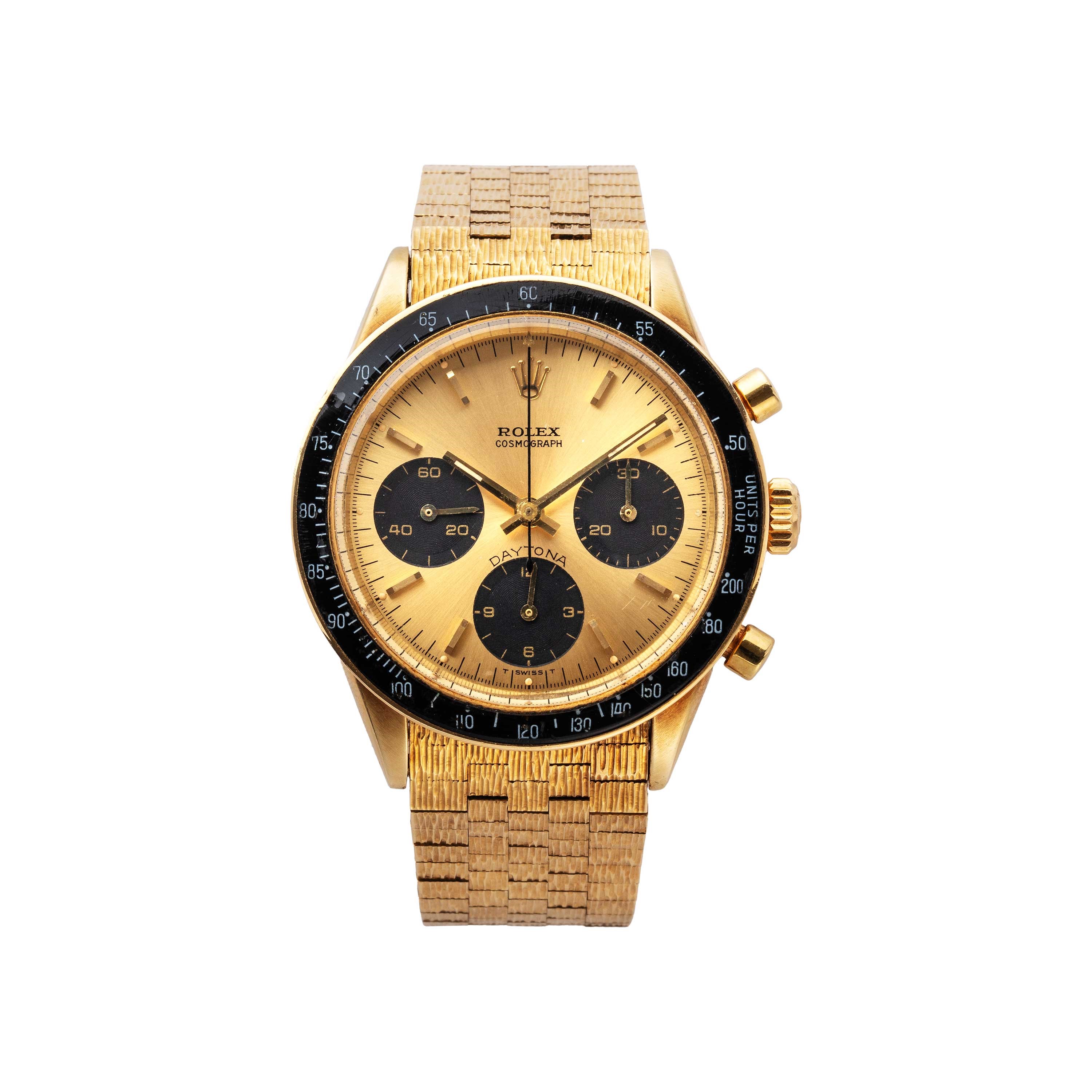 ROLEX - DAYTONACRONOGRAFO MANUALE IN ORO GIALLO 14KT CON BRACCIALE ROLEX IN ORO 18KT A CORTECCIA.