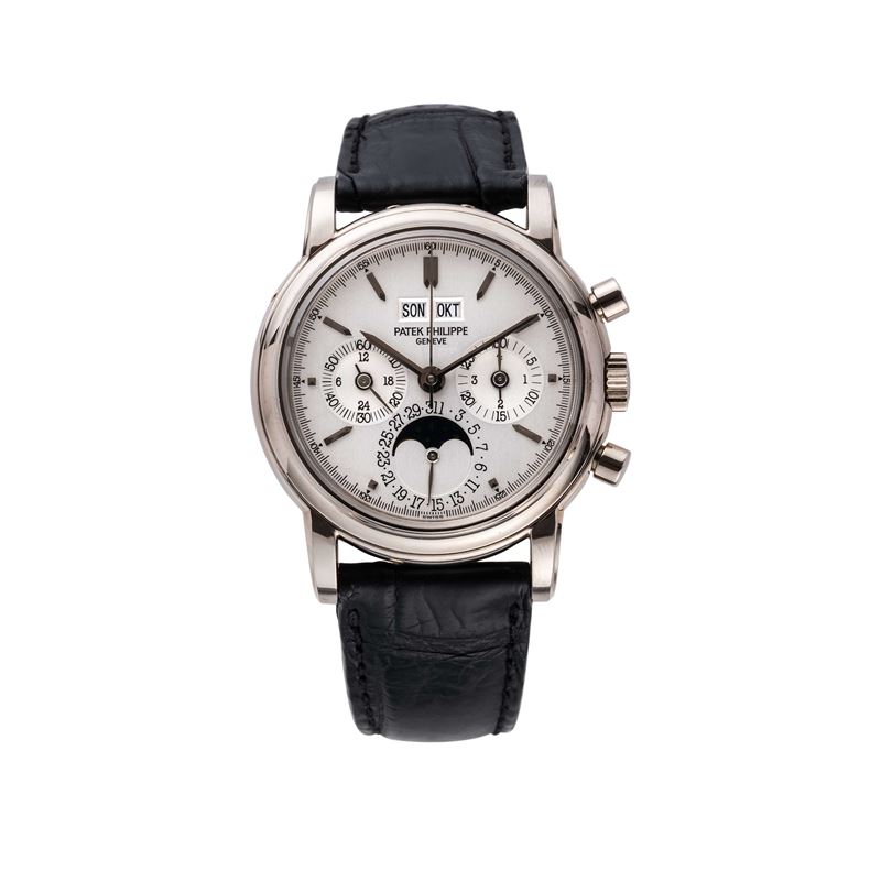PATEK PHILIPPE - CRONOGRAFOCALENDARIO PERPETUO A CARICA MANUALE IN ORO BIANCO 18KT ON QUADRANTE B...