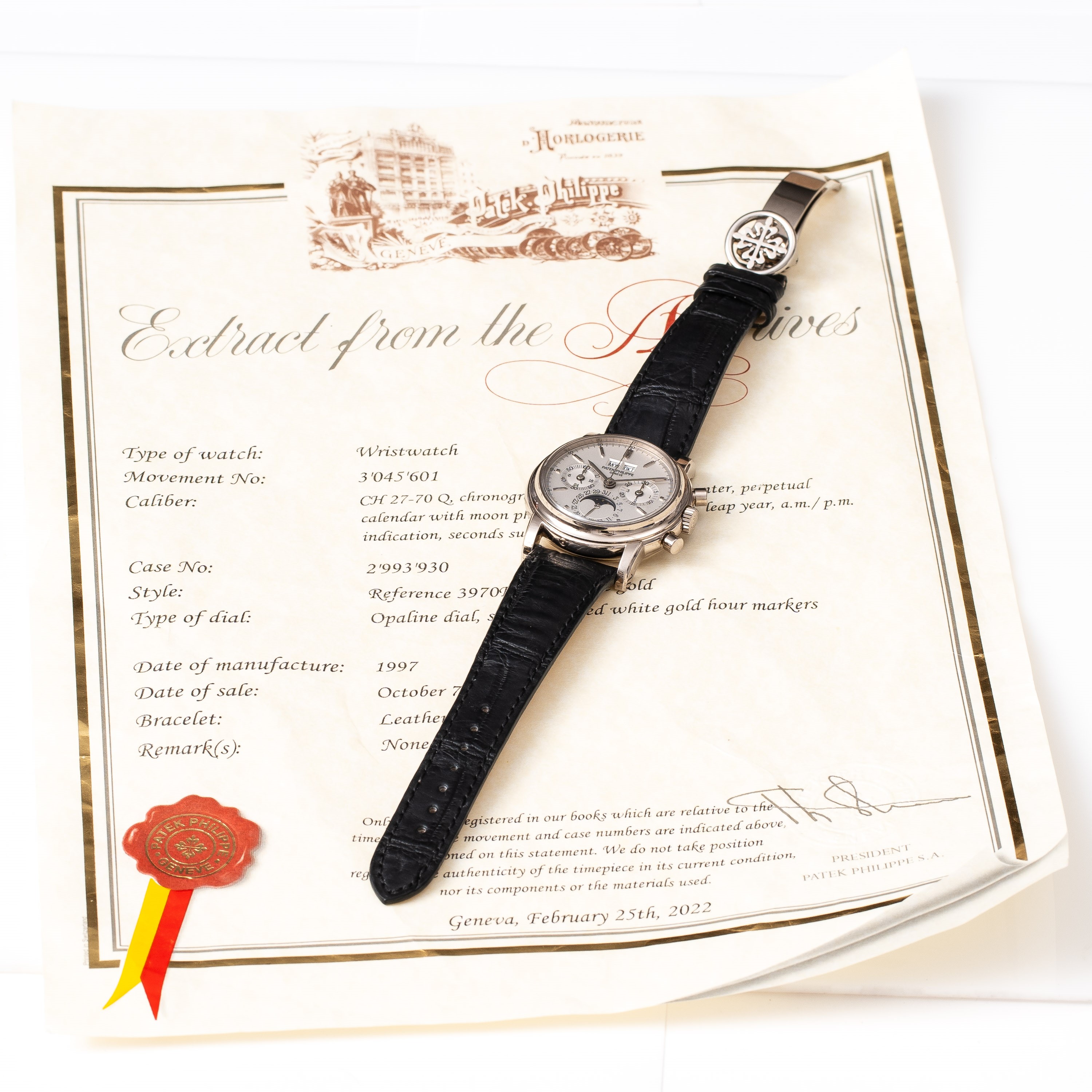 PATEK PHILIPPE - CRONOGRAFOCALENDARIO PERPETUO A CARICA MANUALE IN ORO BIANCO 18KT ON QUADRANTE B...