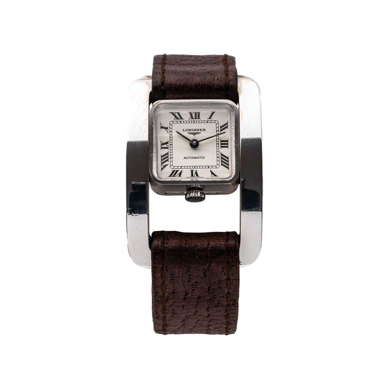 LONGINES - MANZONOROLOGIO 'FIBBIA' A CARICA AUTOMATICA IN ARGENTO CON QUADRANTE BIANCO.