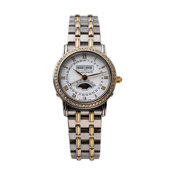 BLANCPAIN - BLANCPAIN - TRIPLE CALENDAR OROLOGIO DA DONNA A CARICA AUTOMATICA TRIPLO CALENDARIO ACCIAIO E ORO GIALLO 18KT CON GHIERA IN DIAMANTI E FASI LUNARI.