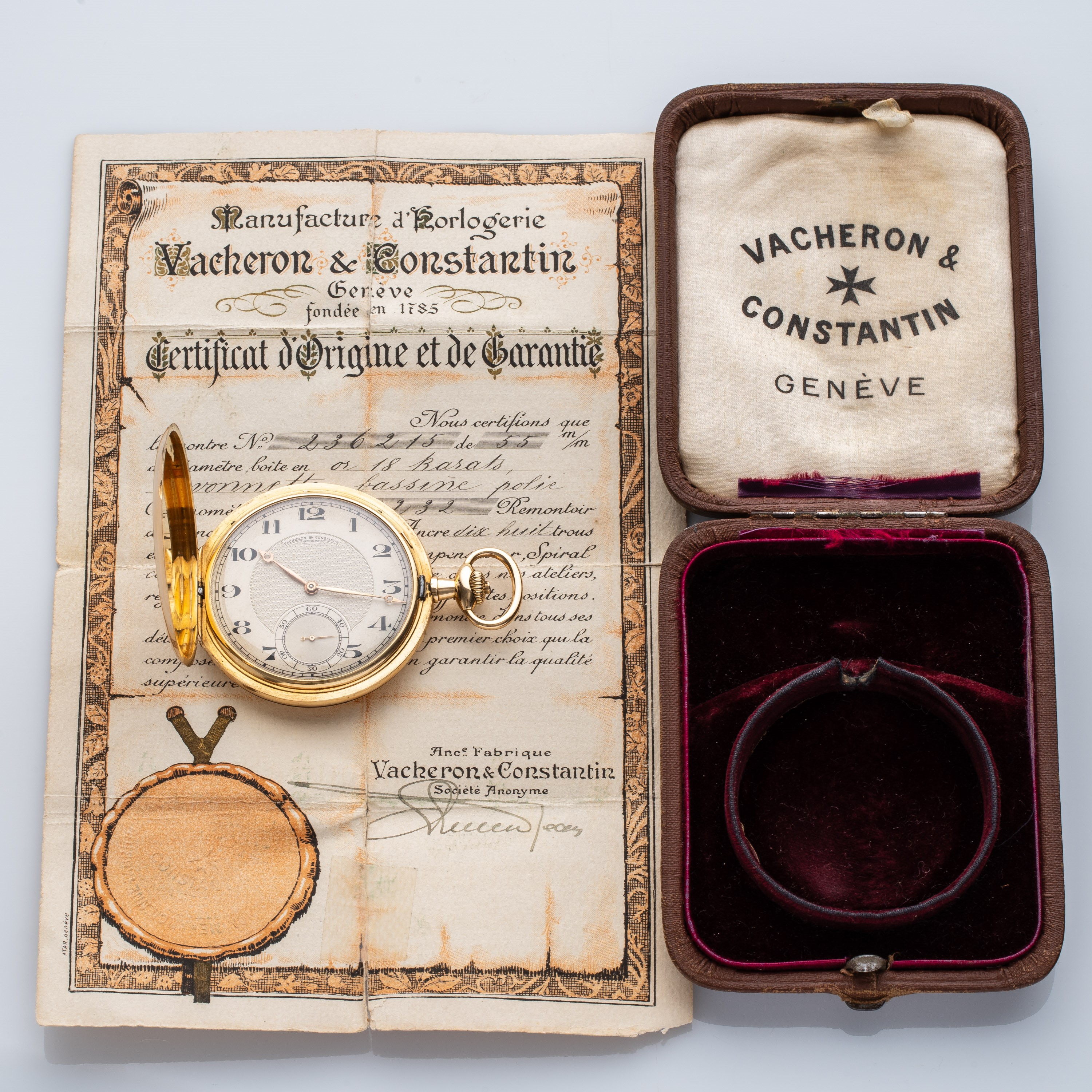 VACHERON CONSTANTIN - SAVONETTEOROLOGIO DA TASCA A CARICA MANUALE IN ORO 18 KT.