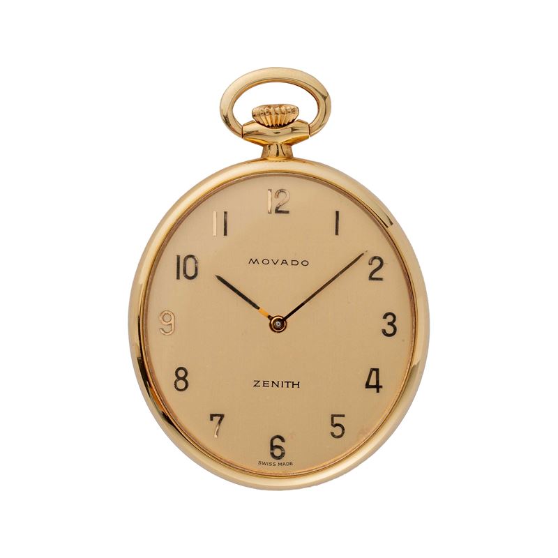 MOVADO ZENITH - OROLOGIO DA TASCA A CARICA MANUALE IN ORO GIALLO 18 KT CON CASSA OVALE.