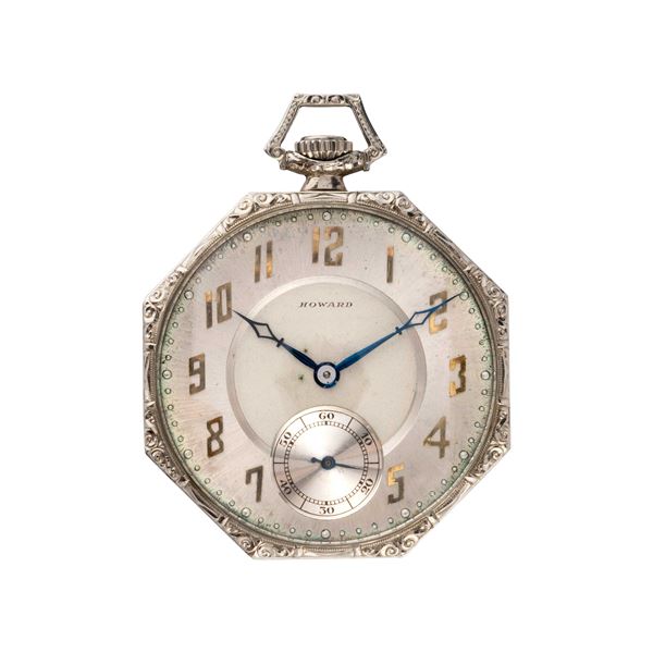 E. HOWARD &amp; CO : E. HOWARD & CO - OROLOGIO DA TASCA A CARICA MANUALE IN ORO BIANCO 14KT OTTAGONALE.   - Asta THE ONE For passionate only - Spangaro & Co Aste