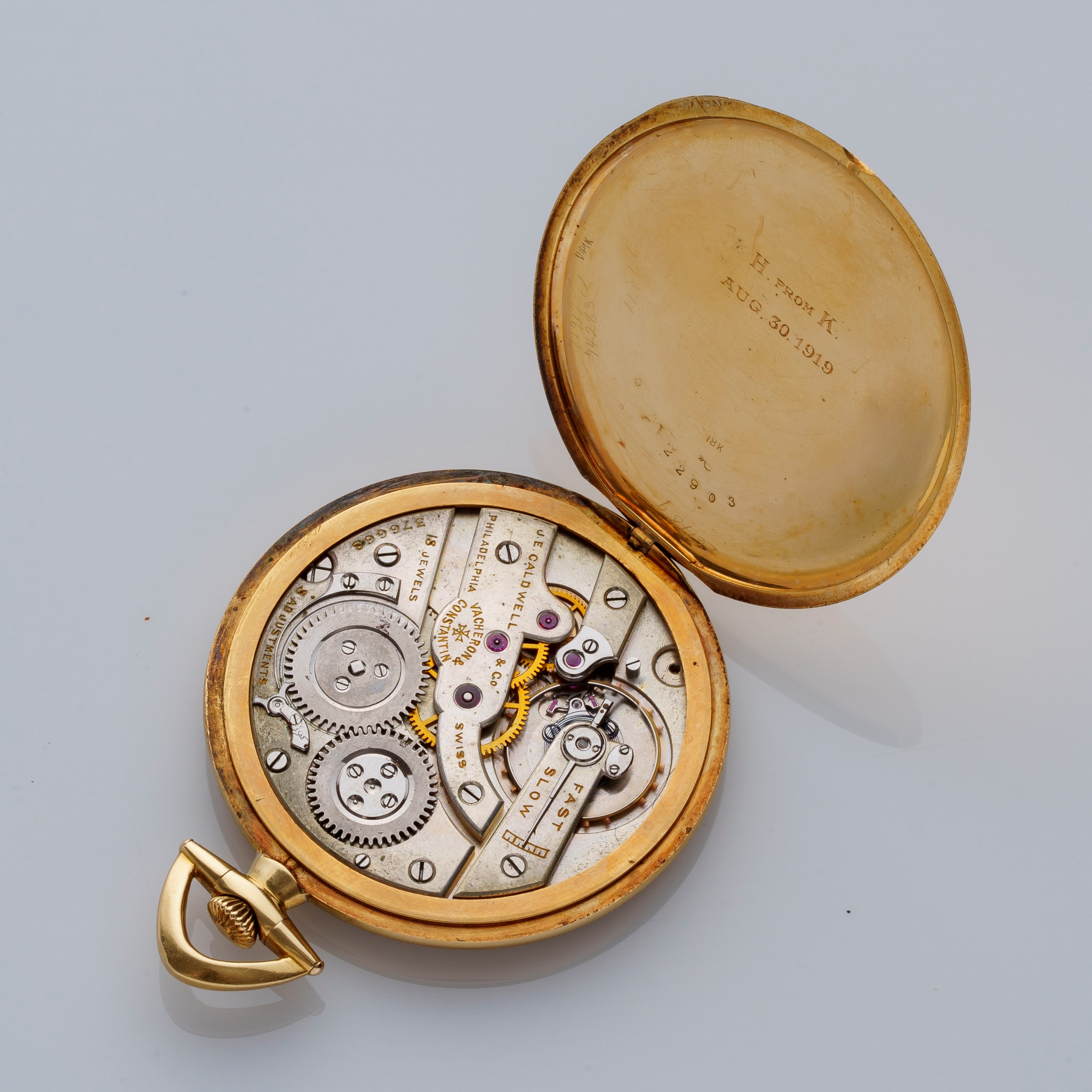 VACHERON CONSTANTIN - OROLOGIO DA TASCA A CARICA MANUALE IN ORO GIALLO 18KT PER RIVENDITORE J.E. ...