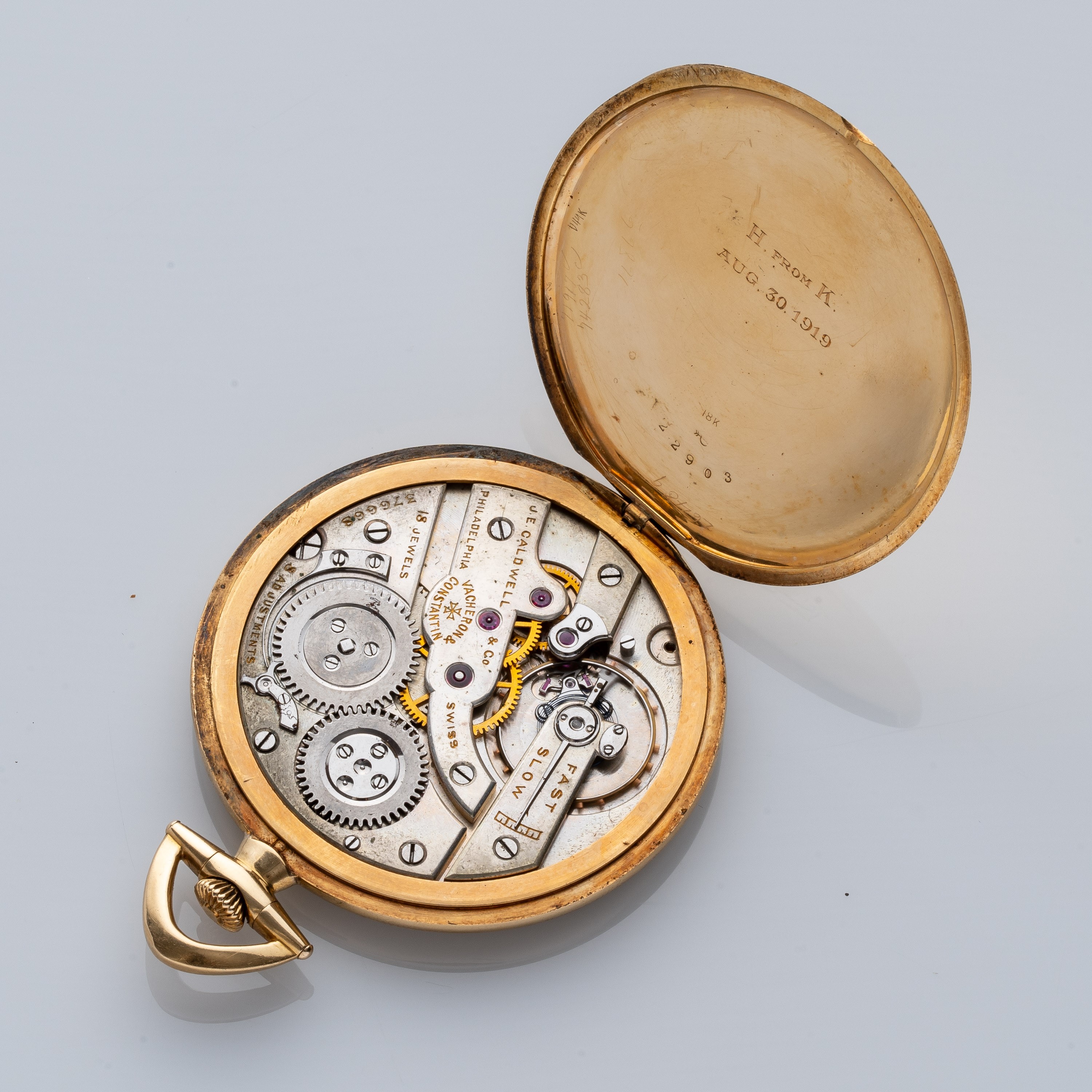 VACHERON CONSTANTIN - OROLOGIO DA TASCA A CARICA MANUALE IN ORO GIALLO 18KT PER RIVENDITORE J.E. ...
