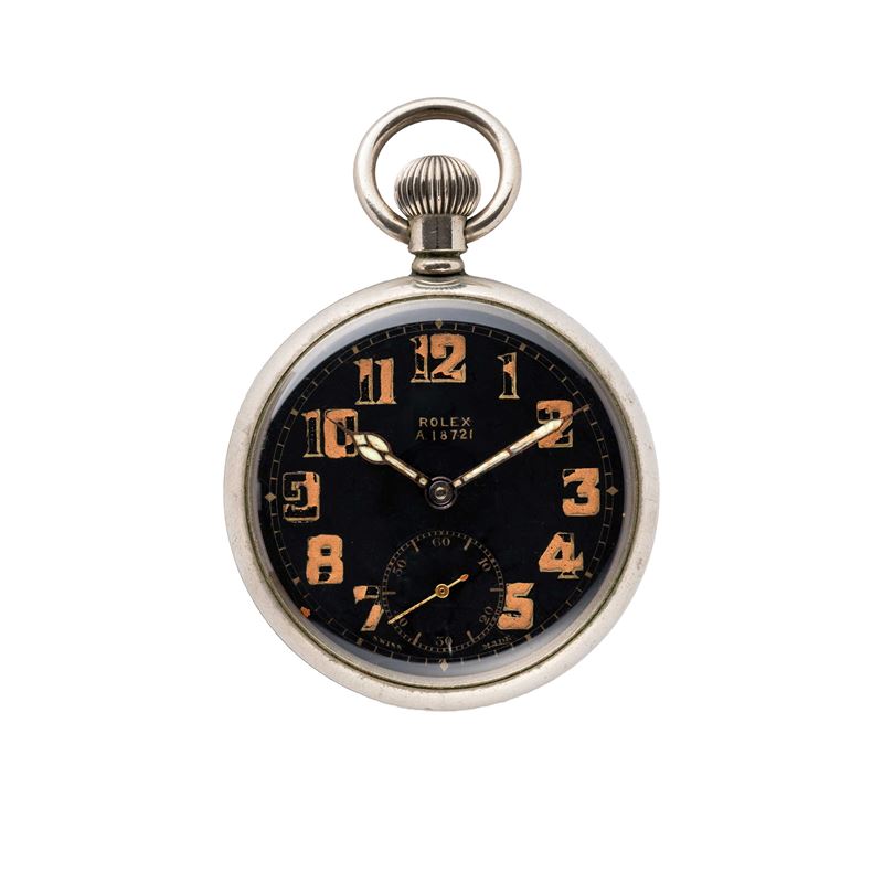 ROLEX - A 18721OROLOGIO DA TASCA MILITARE A CARICA MANUALE IN ACCIAIO.