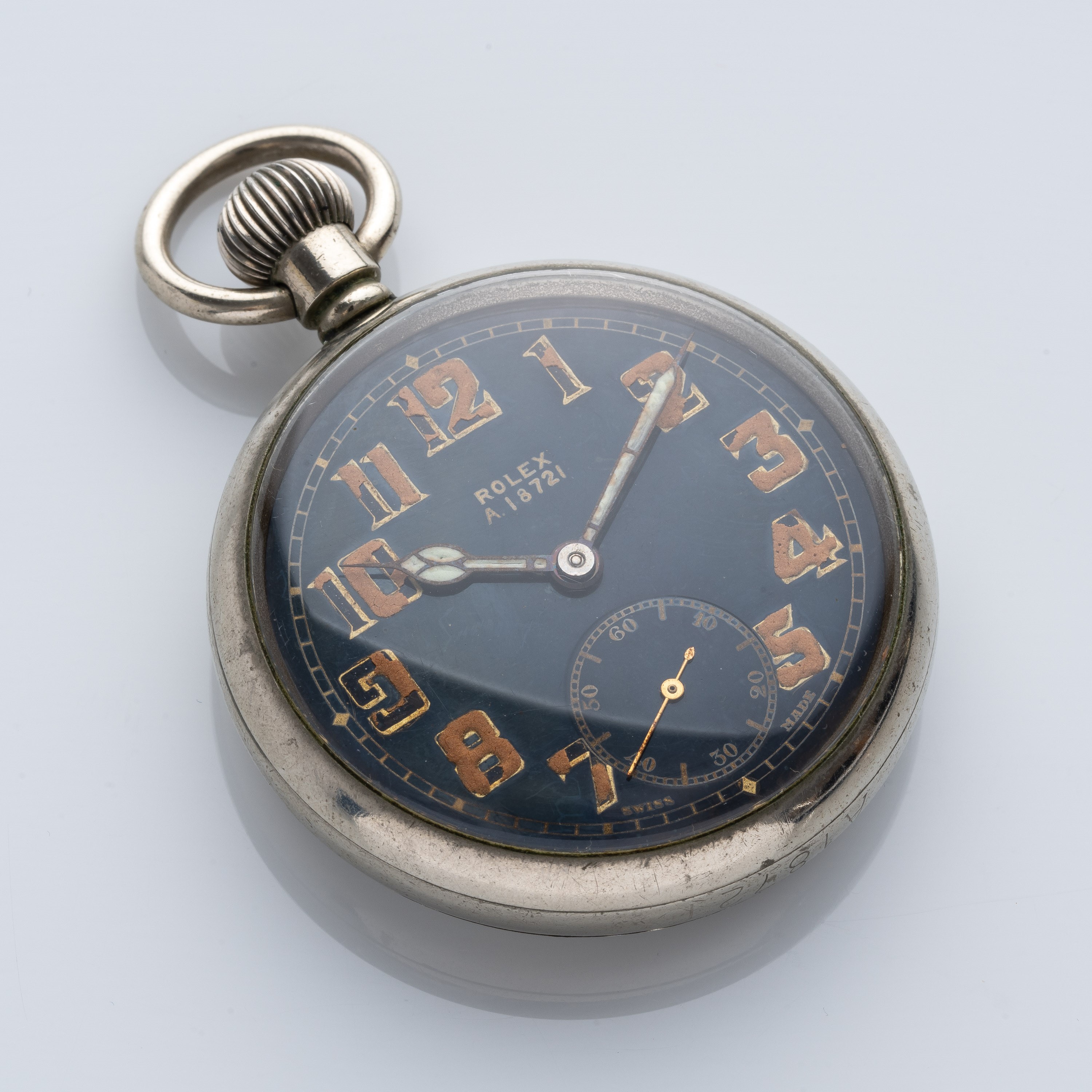 ROLEX - A 18721OROLOGIO DA TASCA MILITARE A CARICA MANUALE IN ACCIAIO.