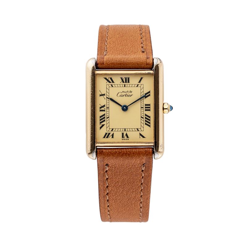 CARTIER - TANKOROLOGIO SOLO TEMPO IN ARGENTO PLACCATO ORO AL QUARZO.