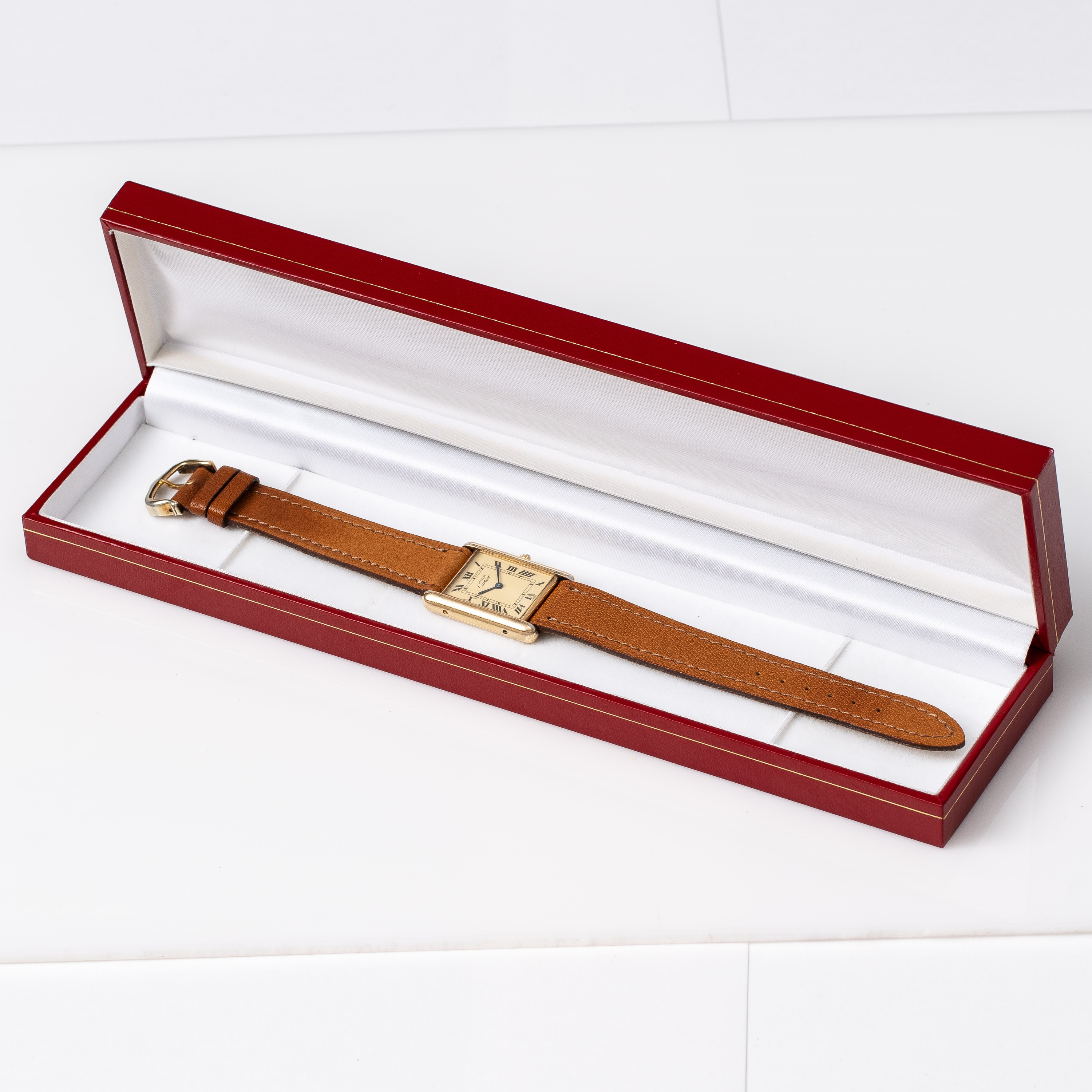 CARTIER - TANKOROLOGIO SOLO TEMPO IN ARGENTO PLACCATO ORO AL QUARZO.