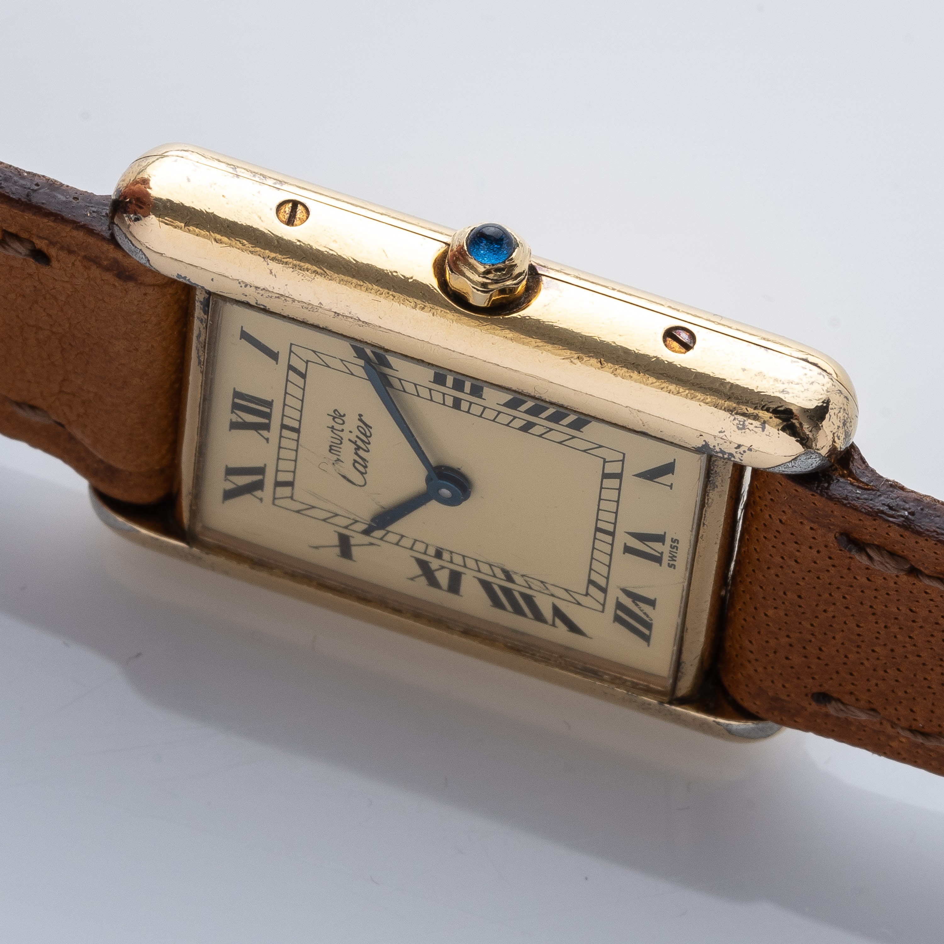 CARTIER - TANKOROLOGIO SOLO TEMPO IN ARGENTO PLACCATO ORO AL QUARZO.