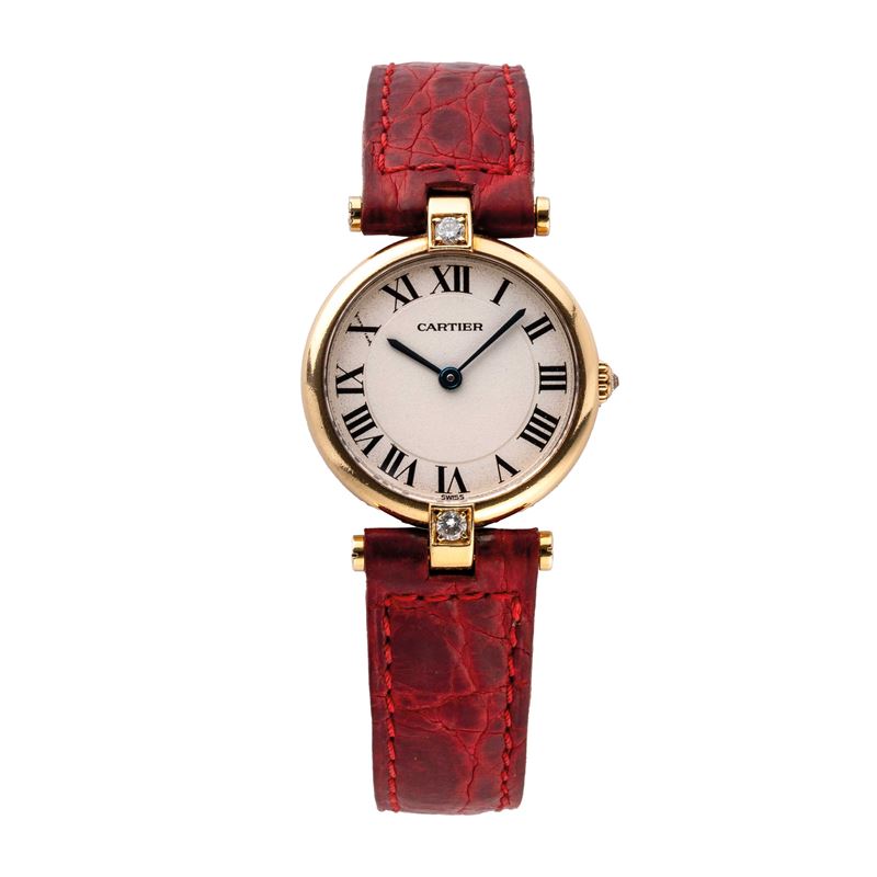 CARTIER - VENDOMEOROLOGIO SOLO TEMPO DA DONNA IN ORO GIALLO 18KT E DIAMANTI A CARICA AL QUARZO.