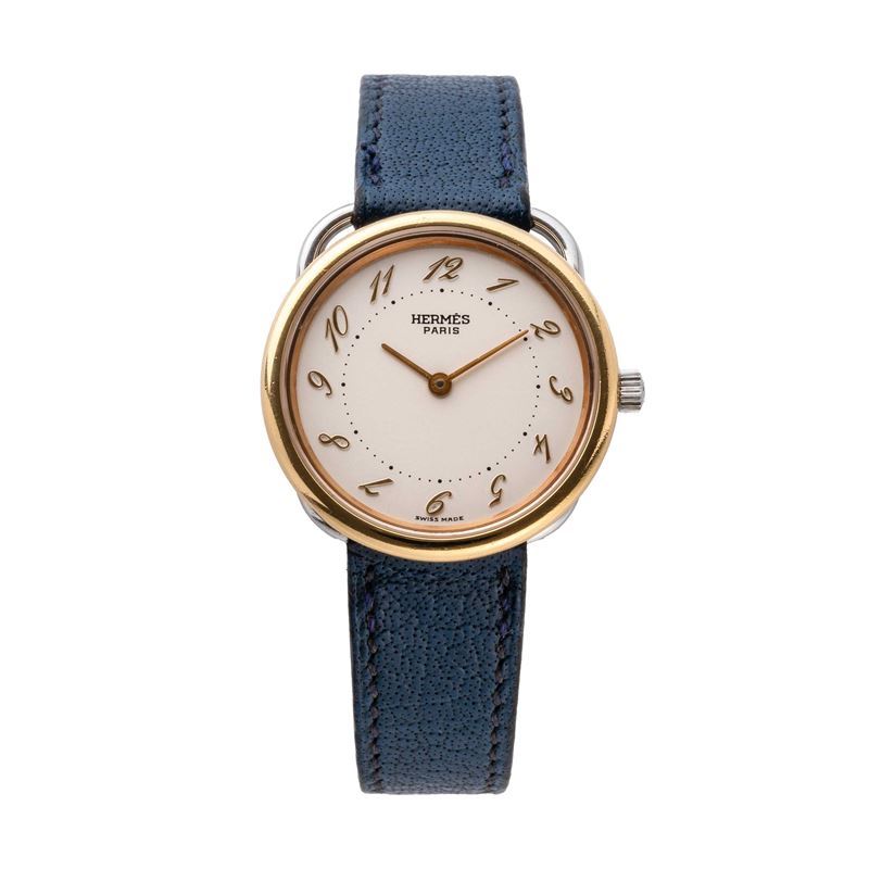 HERMES - ARCEAUOROLOGIO DA DONNA SOLO TEMPO IN ACCIAIO CON GHIERA IN ORO 18KT.