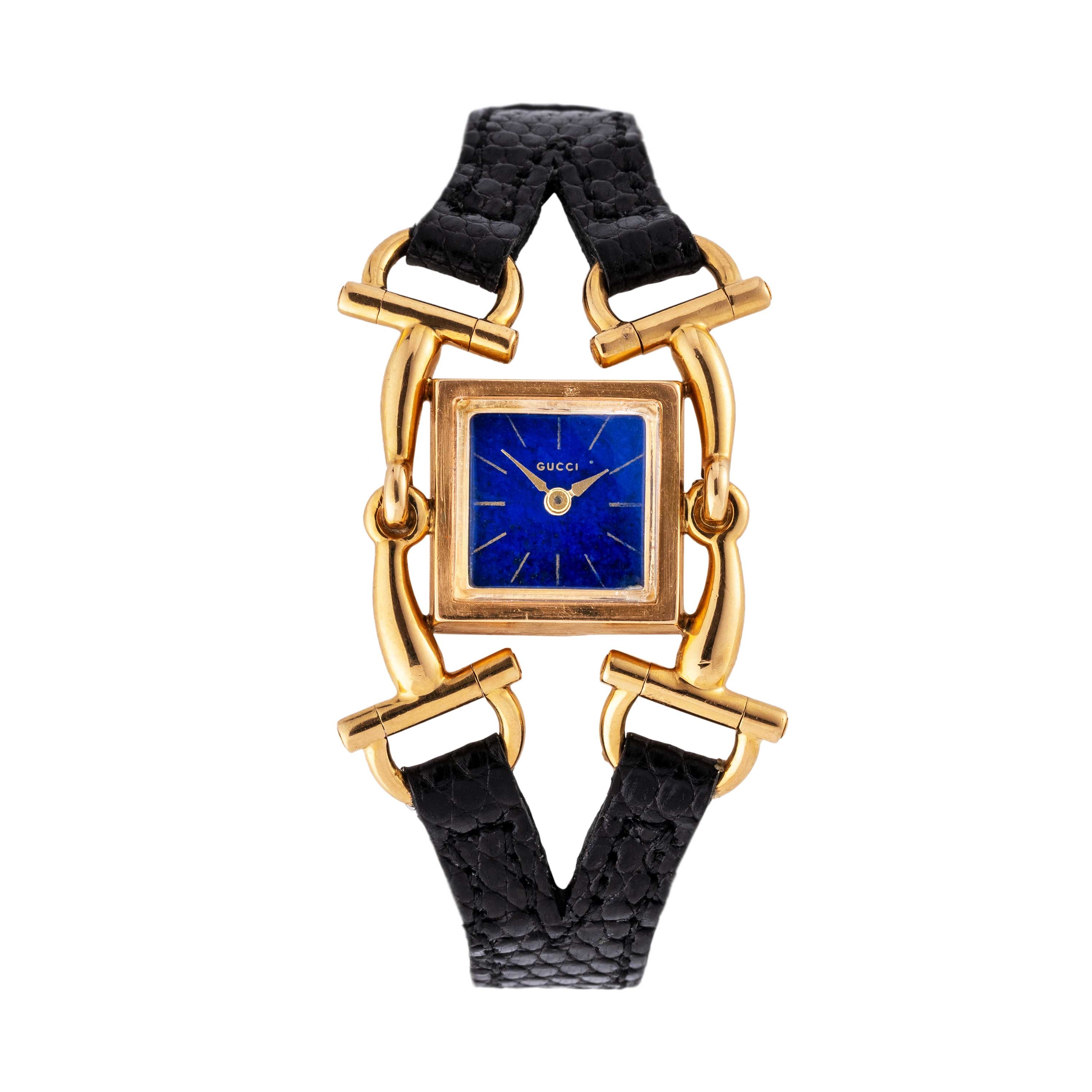 GUCCI - FIBBIAOROLOGIO SOLO TEMPO A CARICA MANUALE DI FORMA CON CASSA IN ORO GIALLO 18KT E QUADRA...