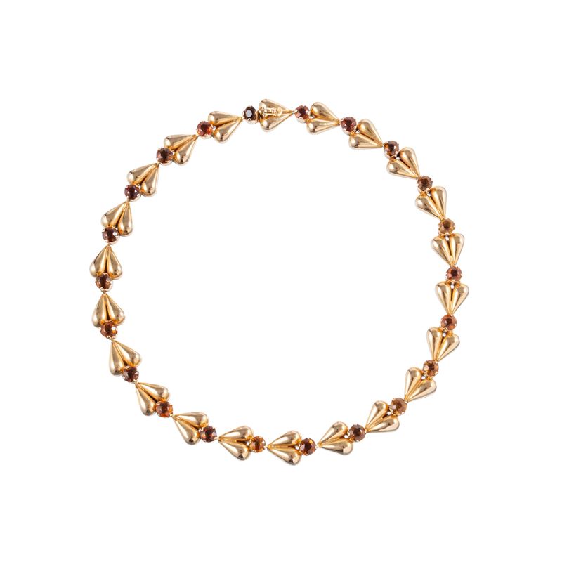 COLLANA E BRACCIALE STAMPATI VUOTI IN ORO 18 KT COLLEGABILI, CON QUARZI CITRINI