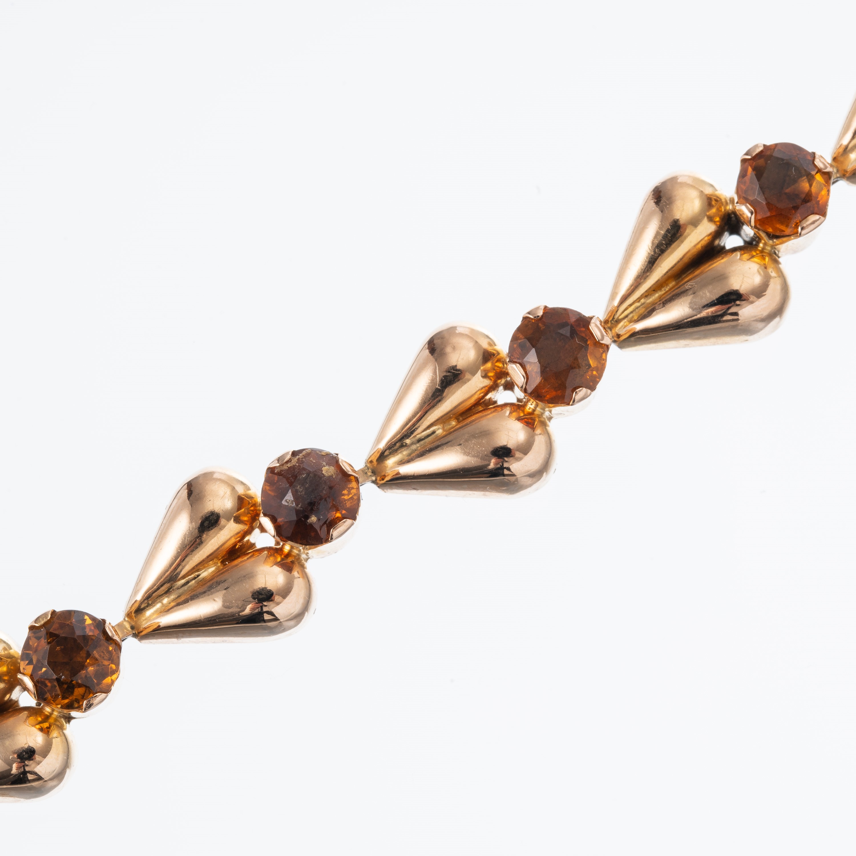 COLLANA E BRACCIALE STAMPATI VUOTI IN ORO 18 KT COLLEGABILI, CON QUARZI CITRINI