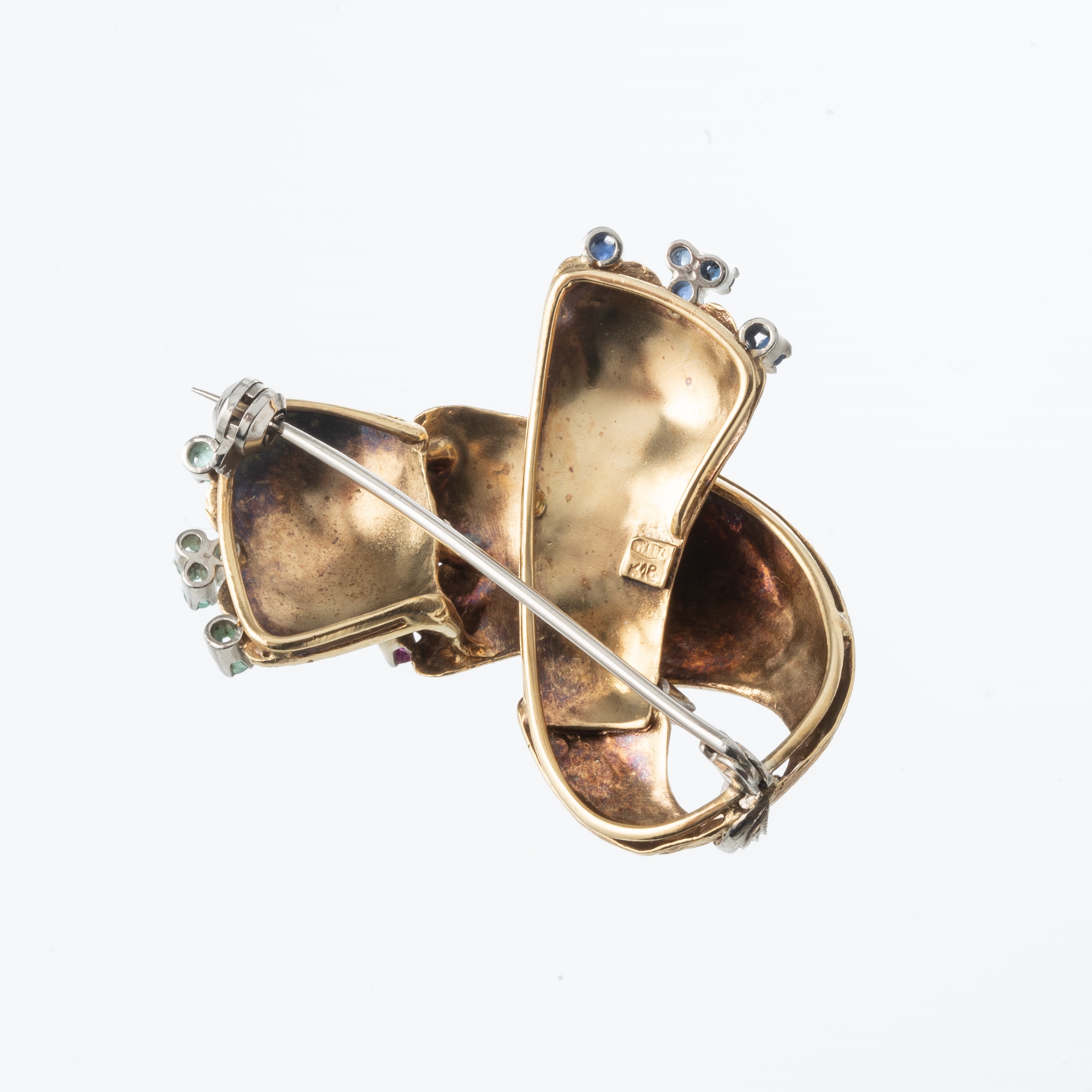 SPILLA IN ORO GIALLO 18KT CON RUBINI E ZAFFIRI