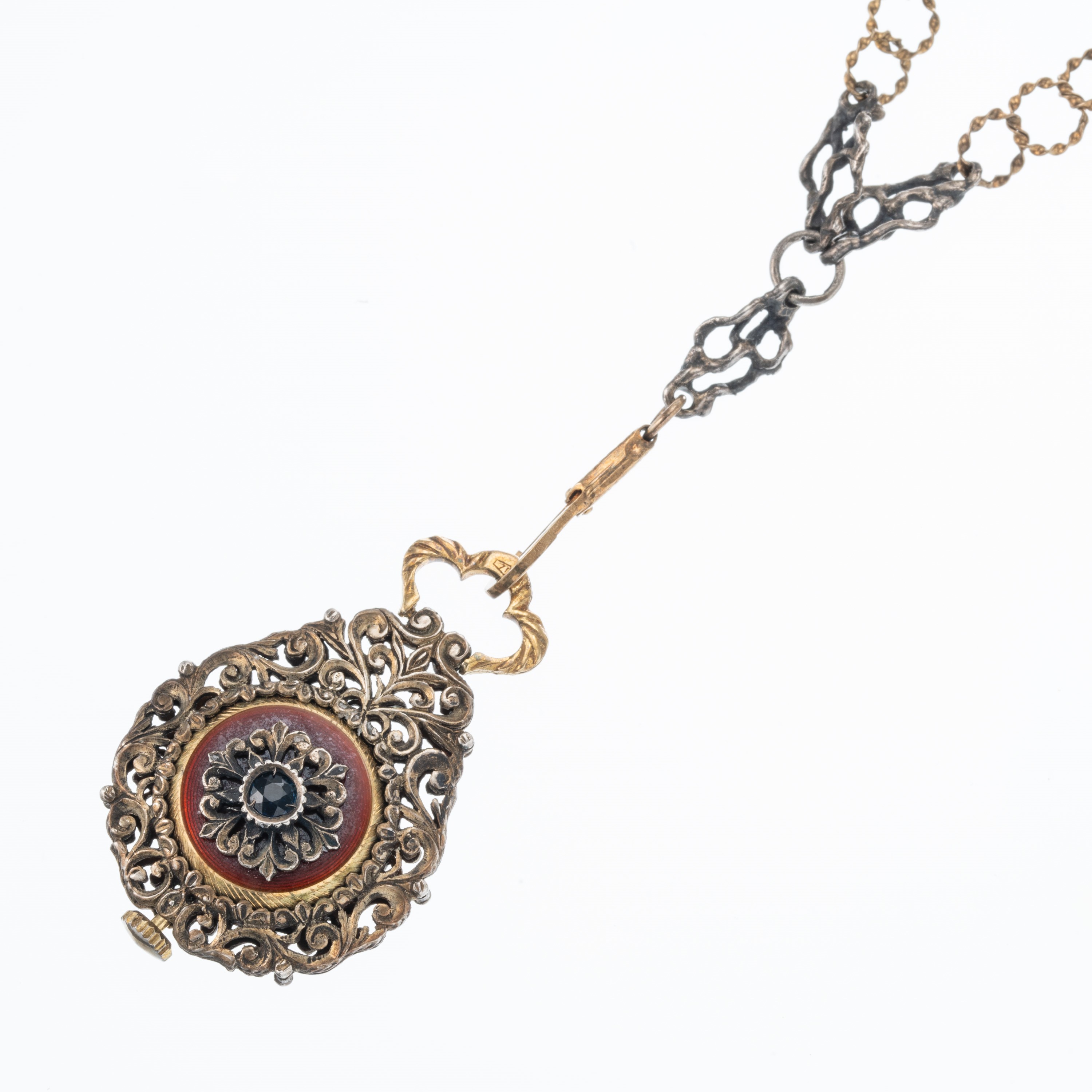 OROLOGIO CON CATENA ORO E ARGENTO CON PERLINE