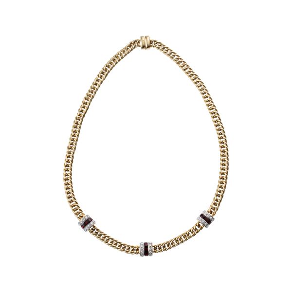 POMELLATO - POMELLATO - COLLANA IN ORO GIALLO 18 KT CON INSERTI IN DIAMANTI  E OCCHIO DI TIGRE