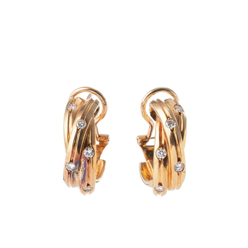 CARTIER - ORECCHINIORECCHINI IN ORO GIALLO 18KT E DIAMANTI, CLIP CON PERNI