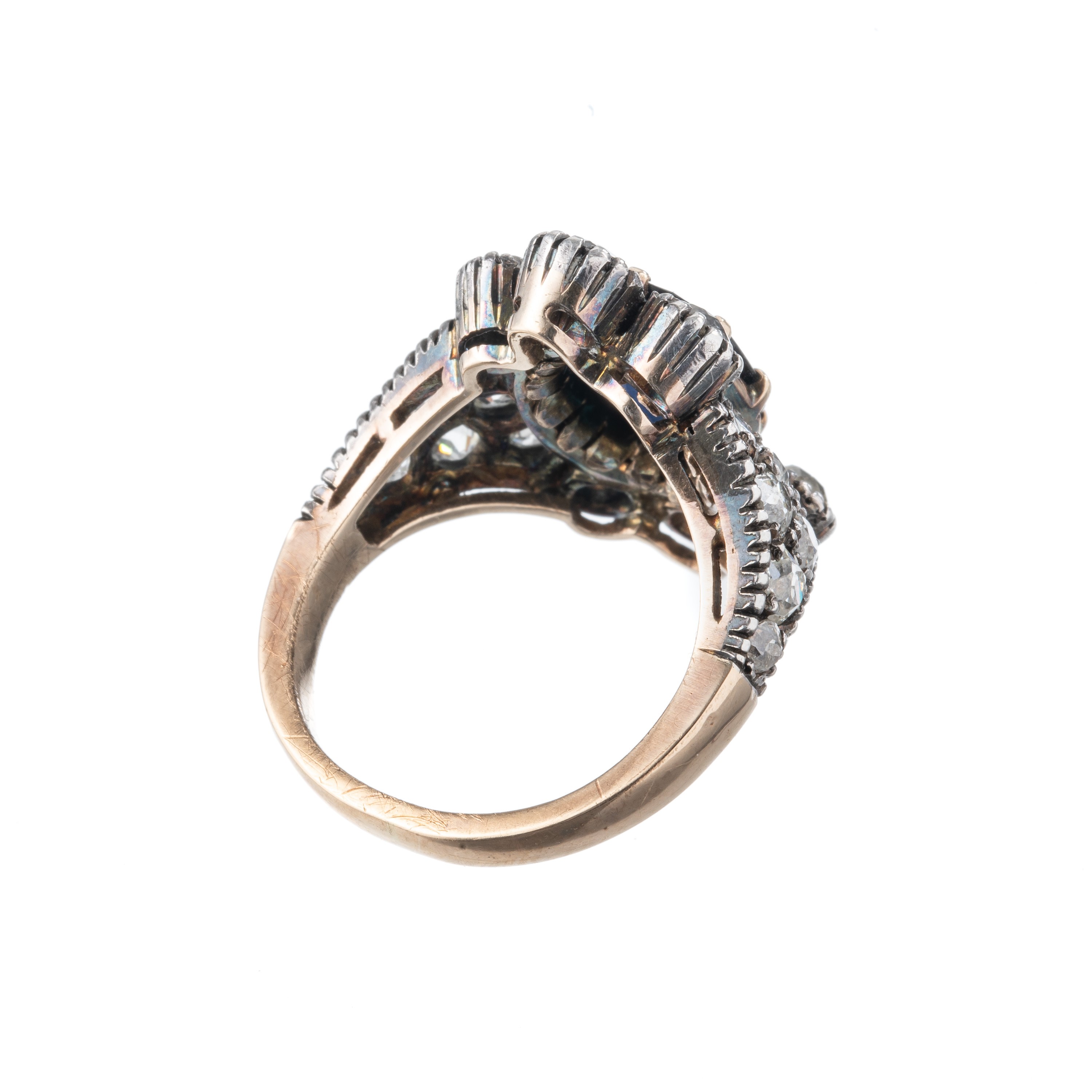 ANELLO IN ORO GIALLO 18KT E ARGENTO CON ZAFFIRO E DIAMANTI CORONE'