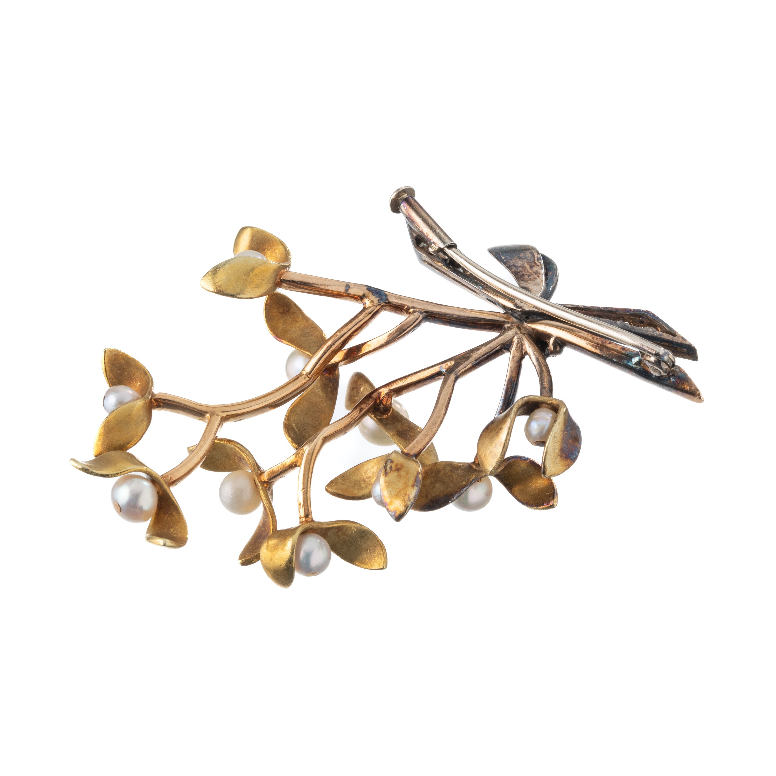 SPILLA IN ORO 18KT A MOTIVO FLOREALE CON PERLE