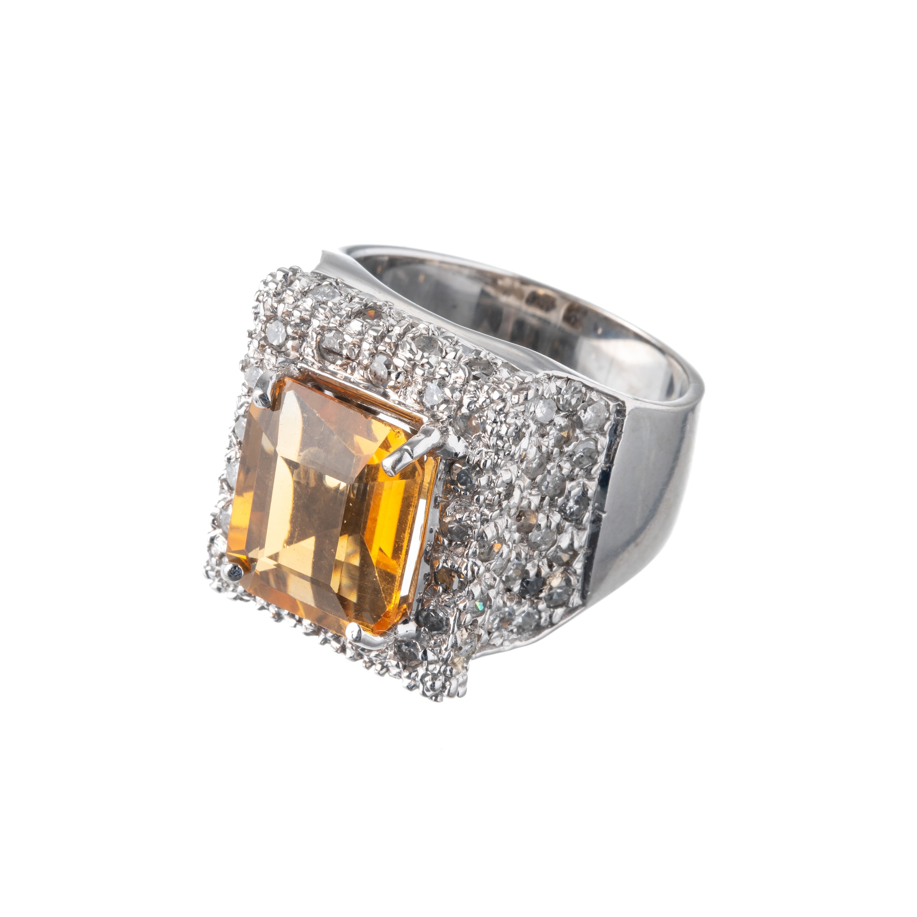 ANELLO IN ORO BIANCO 18KT DIAMANTI E QUARZI CITRINI