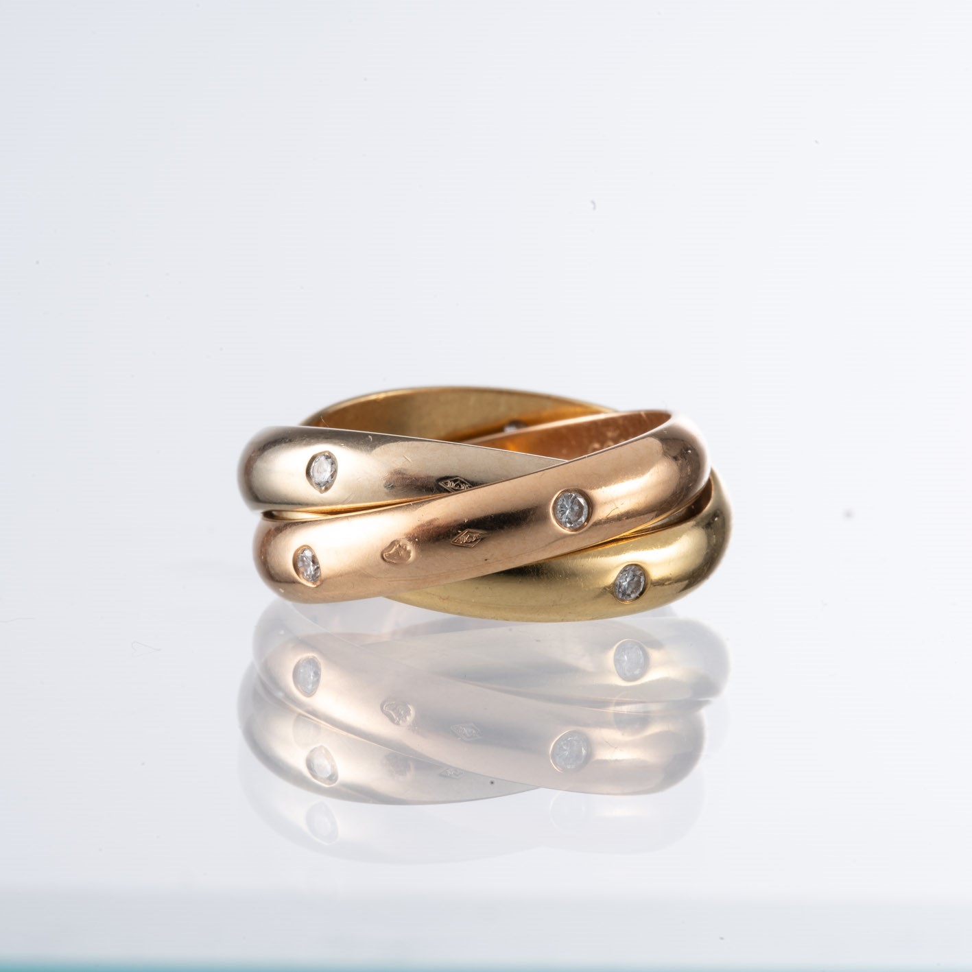 CARTIER - TRINITYANELLO IN ORO GIALLO 18KT, ORO ROSA 18KT, ORO BIANCO 18KT E DIAMANTI.